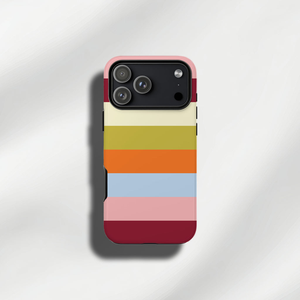 cream & Khaki & Orange & Blue & Pink retro stripe tough phone cases for iPhone and Samsung