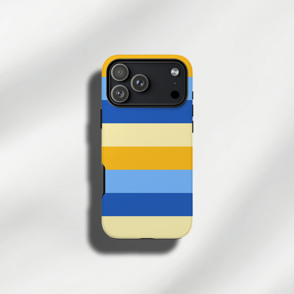 Blue & Yellow  retro stripe tough phone cases for iPhone and Samsung