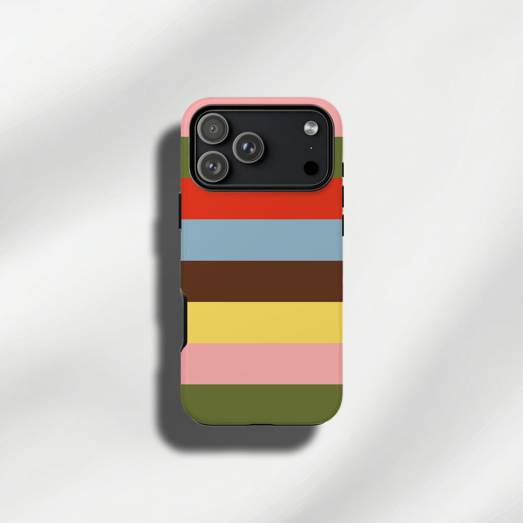Red & Blue & Brown & Yellow & Pink  retro stripe tough phone cases for iPhone and Samsung