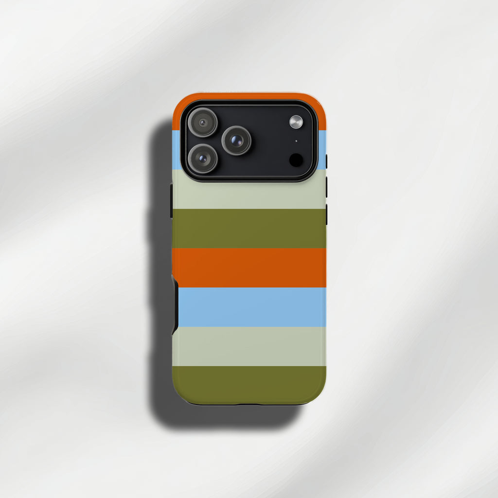 Khaki & Orange & Blue retro stripe tough phone cases for iPhone and Samsung