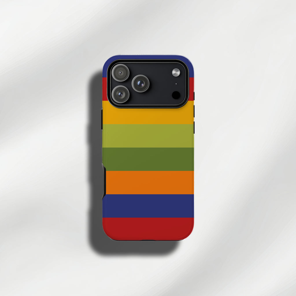 Yellow & Green & Orange & Blue  retro stripe tough phone cases for iPhone and Samsung