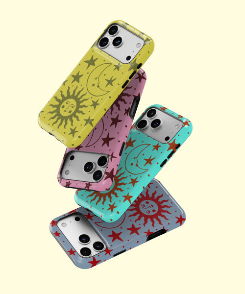 Colourful celestial sun moon and star tough phone cases for iPhone and Samsun