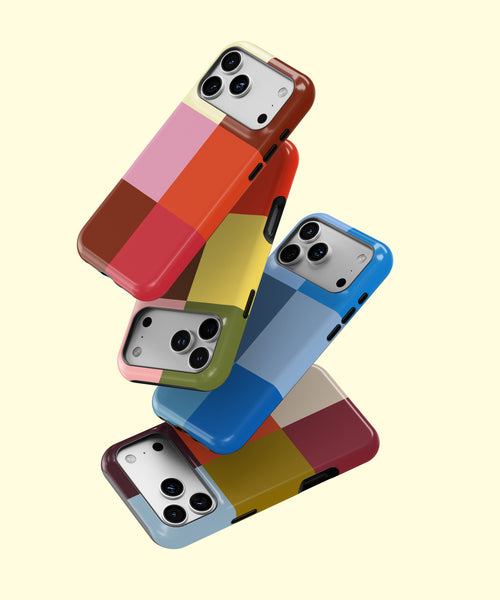 Colourful geometric colour block tough phone cases for iPhone and Samsung