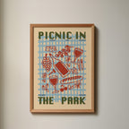 Picnic Print | Picnic In The Park | Kitchen Wall Art | Retro Mid Century Summer Poster