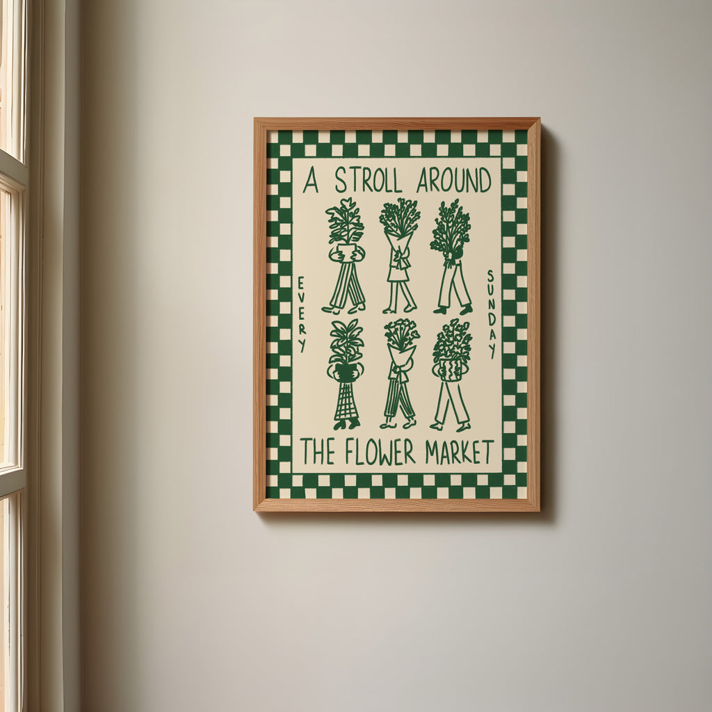 Flower Market Print | A Stroll Around The Flower Market | Botanical Wall Art | Retro Mid Century Poster