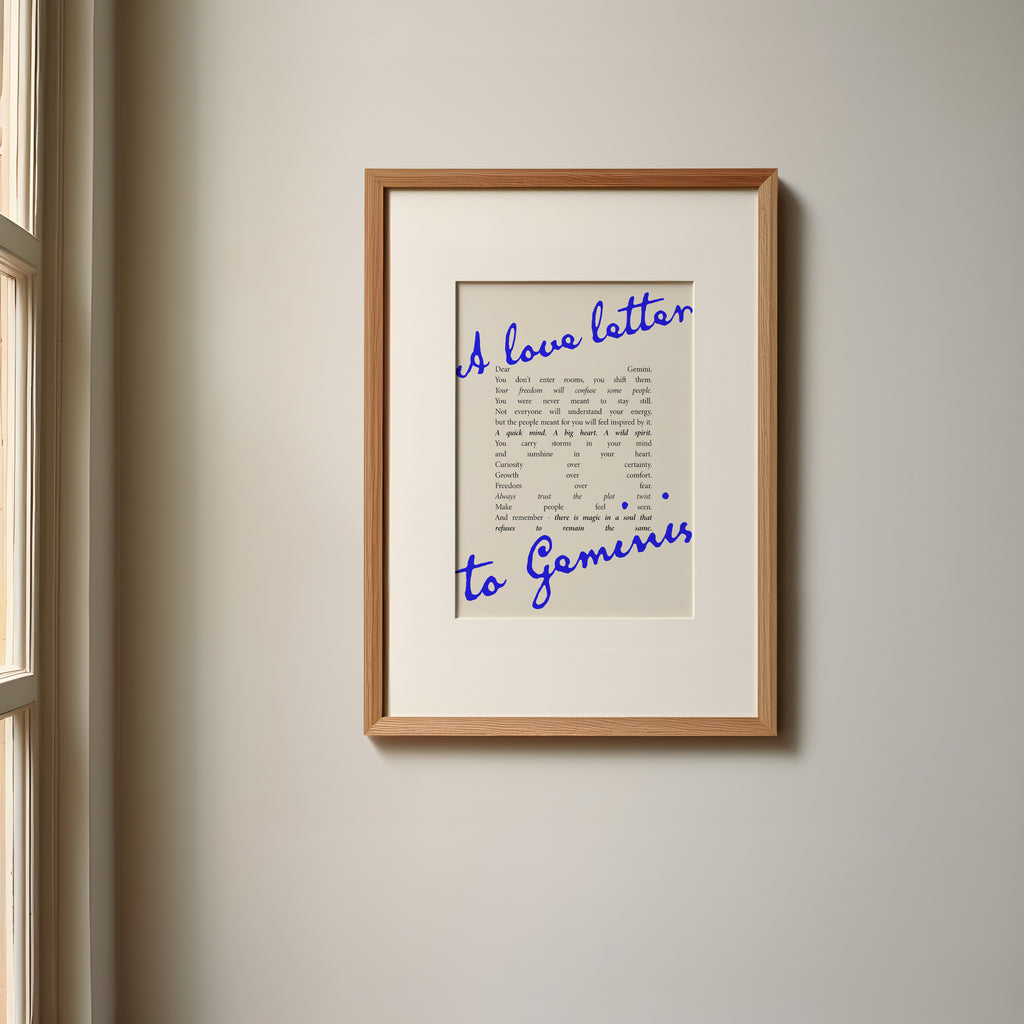 Gemini Zodiac Print | A Love Letter To Gemini | Astrology Wall Art | Star Sign Gift Poster