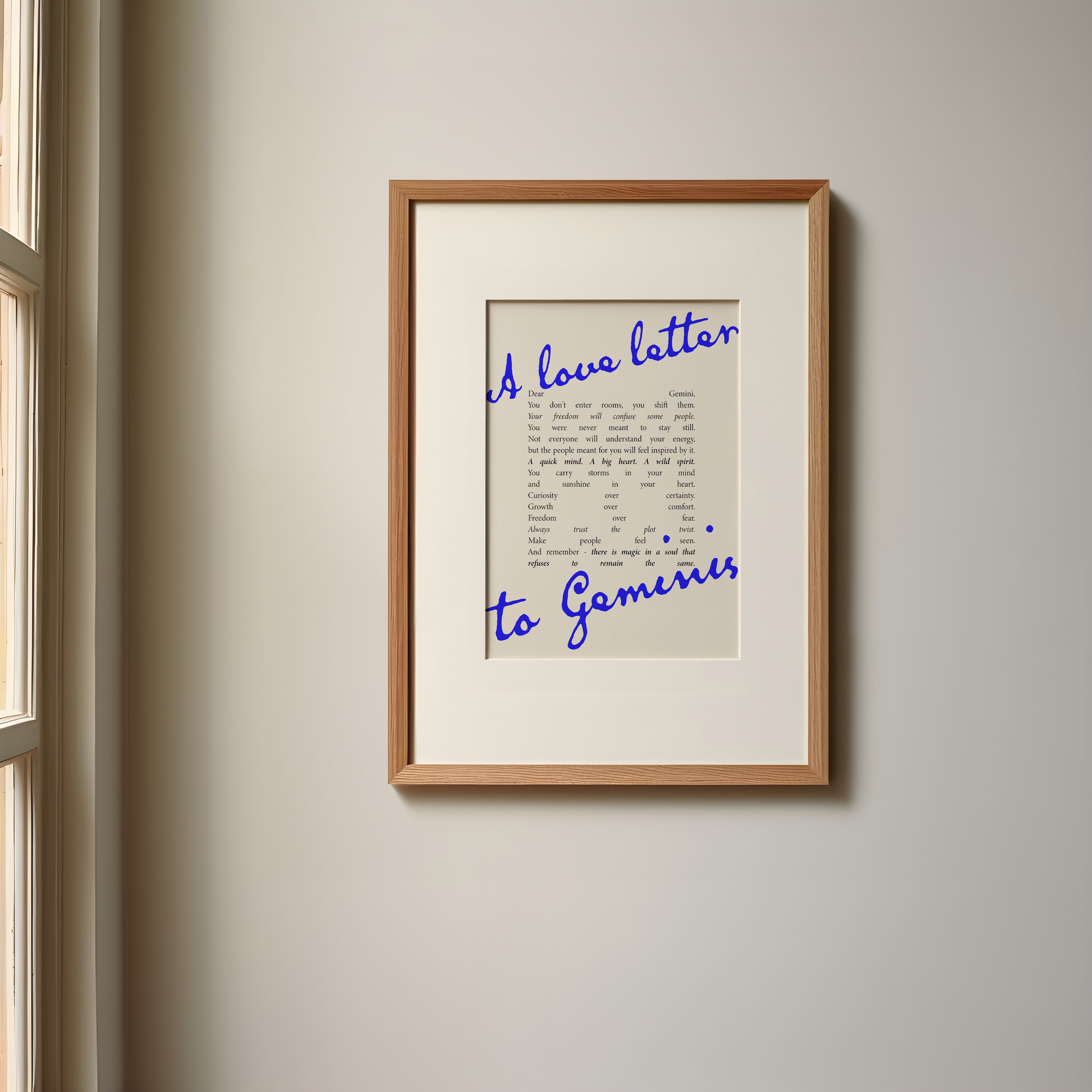 Gemini Zodiac Print | A Love Letter To Gemini | Astrology Wall Art | Star Sign Gift Poster