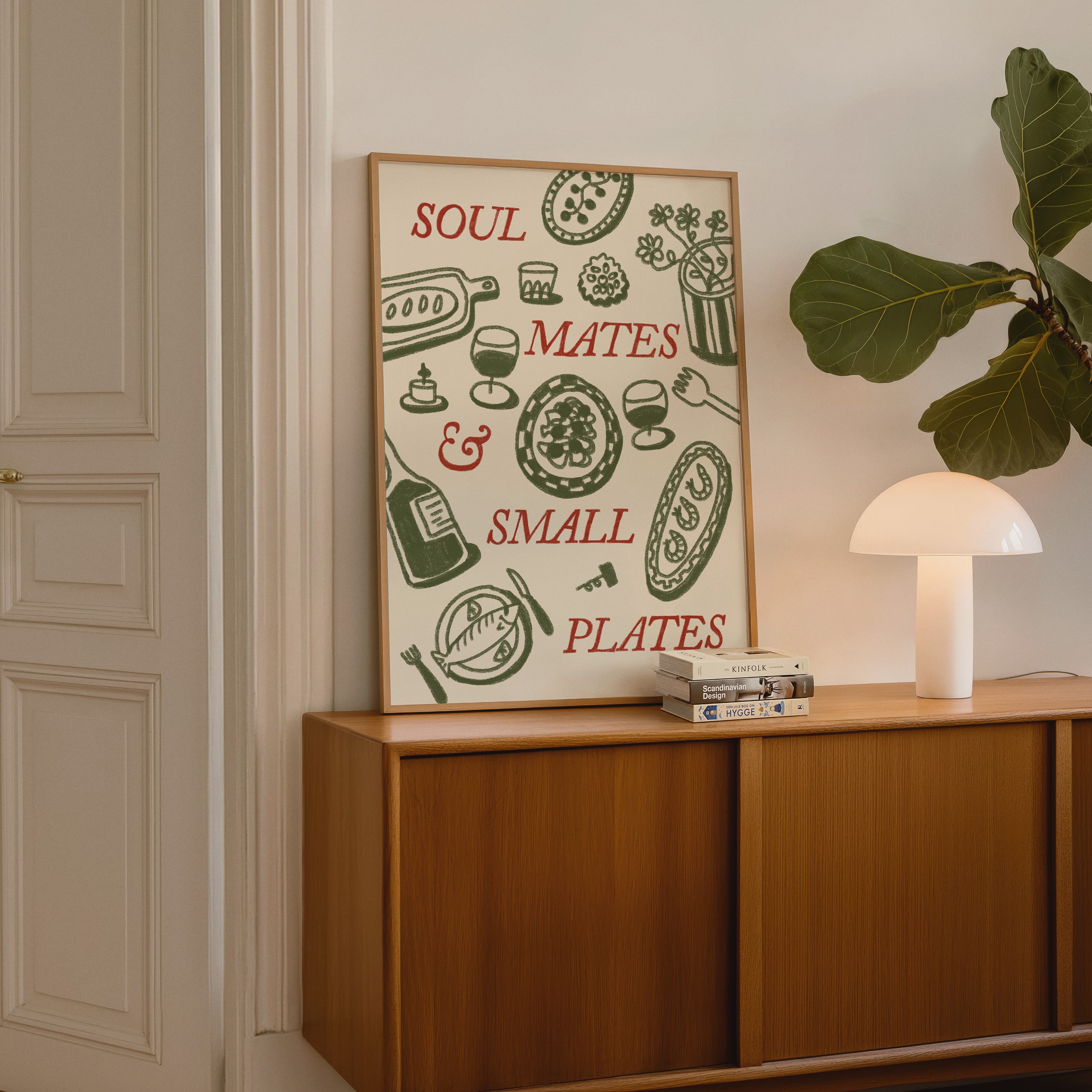 Food Print | Soul Mates & Small Plates | Kitchen Wall Art | Retro Mid Century Dining Poster