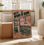 Wine Print | Let's Wine & Dine | Kitchen Wall Art | Retro Mid Century Restaurant Poster