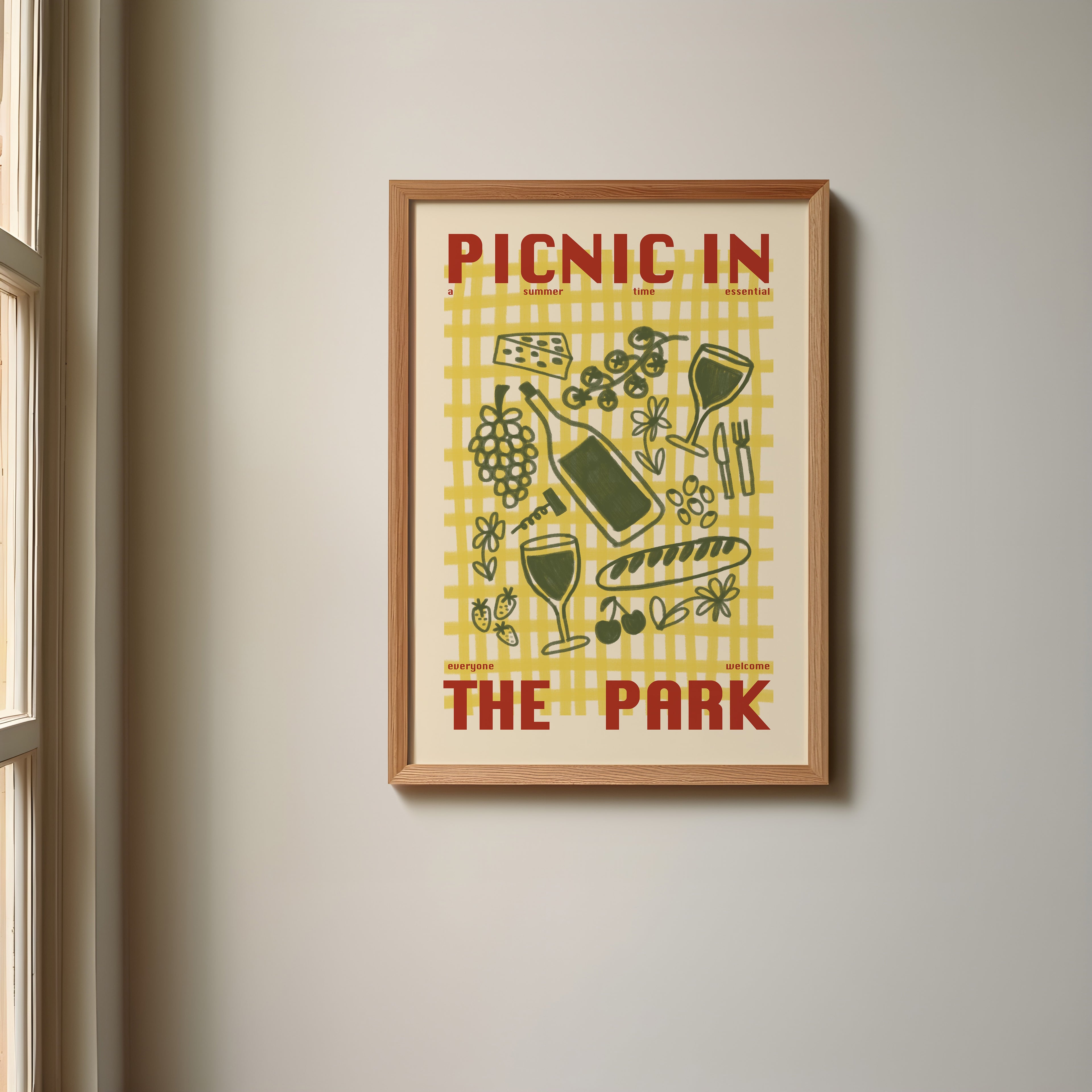 Picnic Print | Picnic In The Park | Kitchen Wall Art | Retro Mid Century Summer Poster