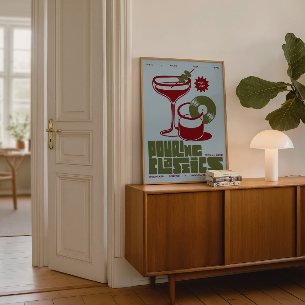 Cocktail Print | Pouring Classics | Music Inspired Mid Century Wall Art