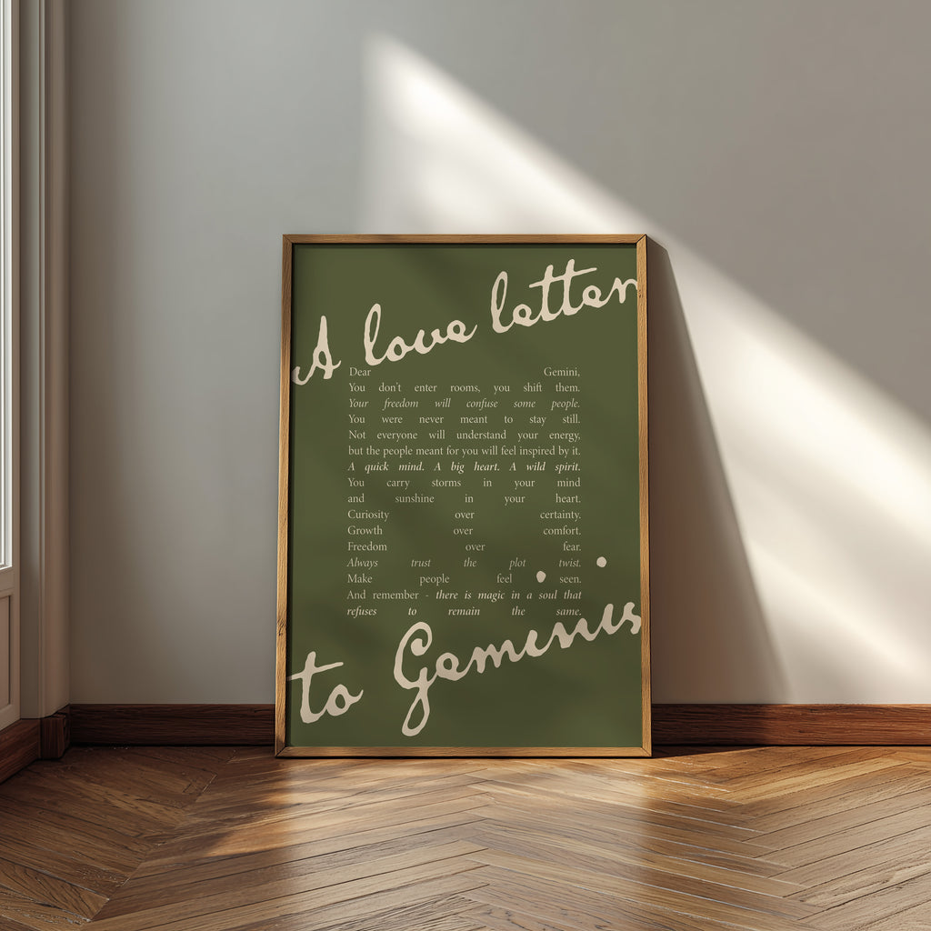 Gemini Zodiac Print | A Love Letter To Gemini | Astrology Wall Art | Star Sign Gift Poster