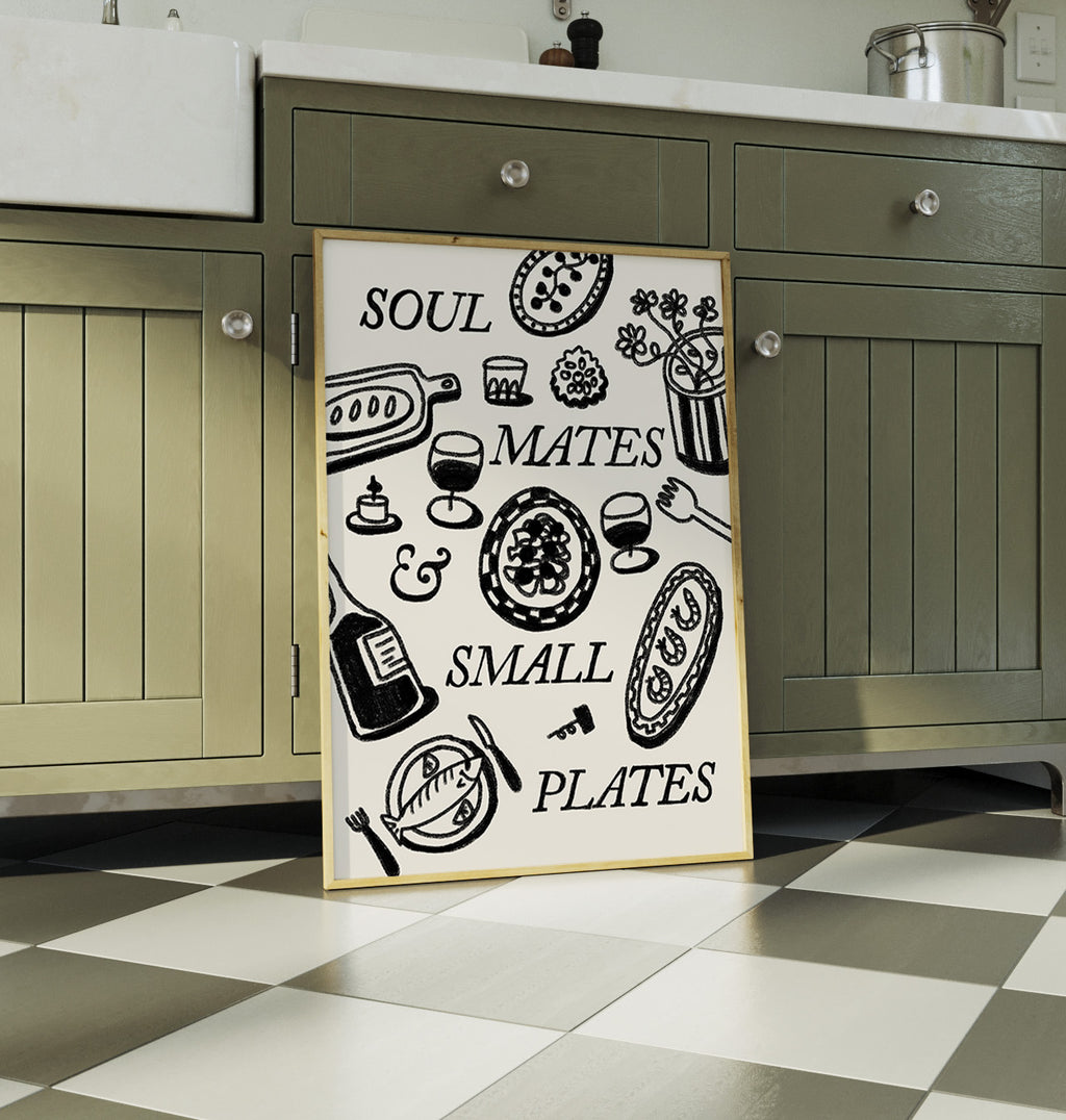 Food Print | Soul Mates & Small Plates | Kitchen Wall Art | Retro Mid Century Dining Poster