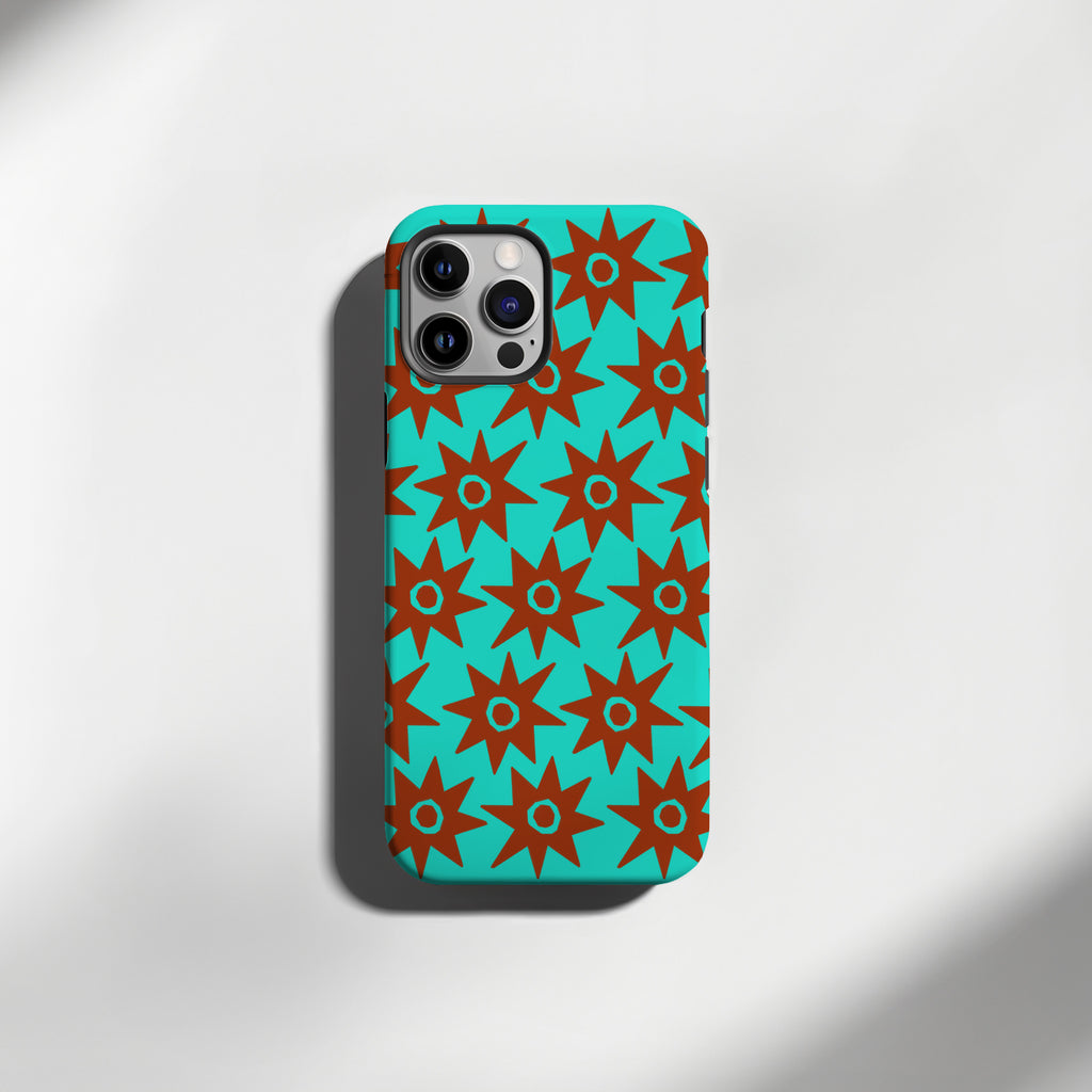 Turquoise & Rust  retro starburst tough phone cases for iPhone and Samsung