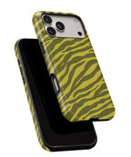 Olive green and lime zebra print tough phone case for iPhone and Samsung