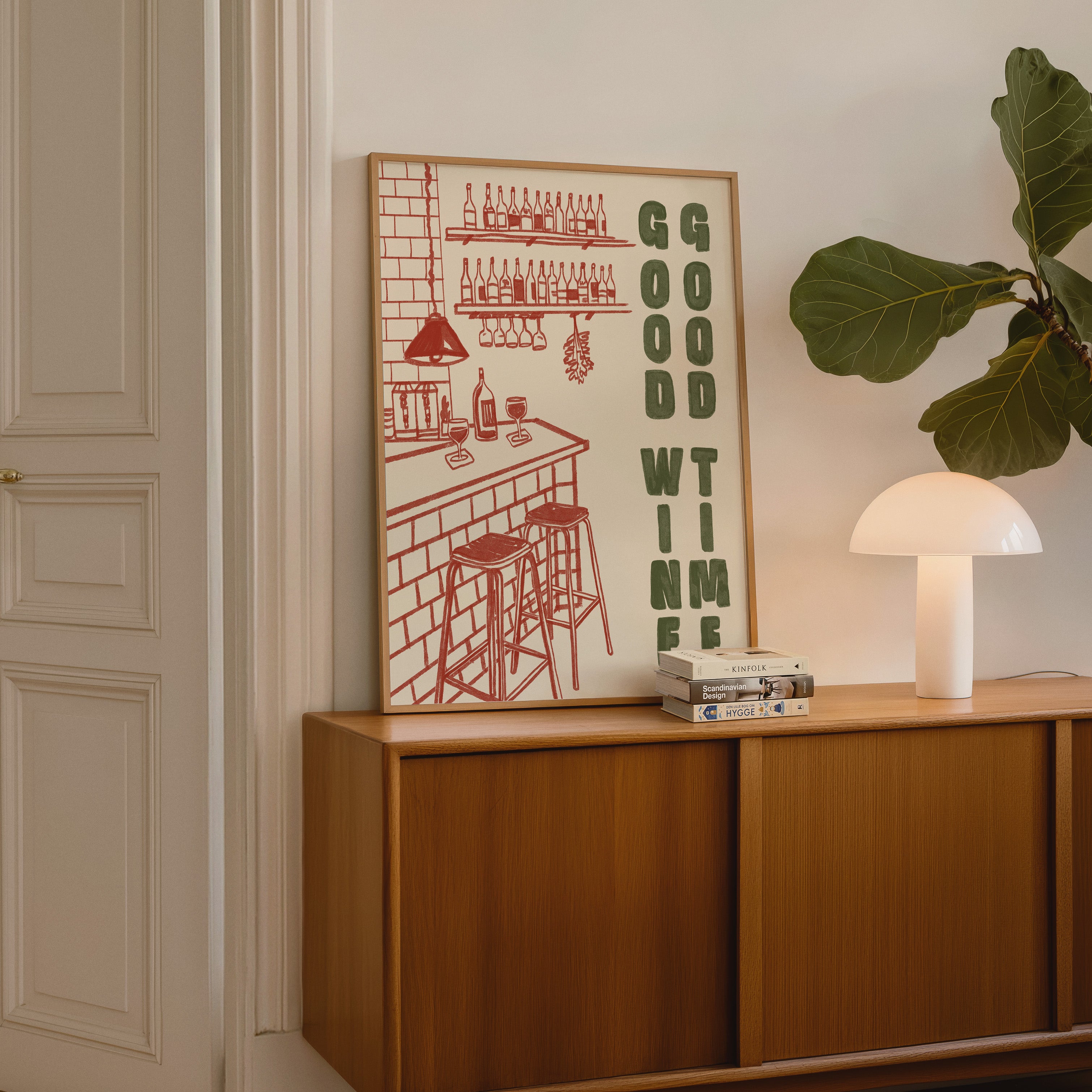 Wine Print | Good Wine Good Time | Kitchen Wall Art | Retro Mid Century Wine Poster