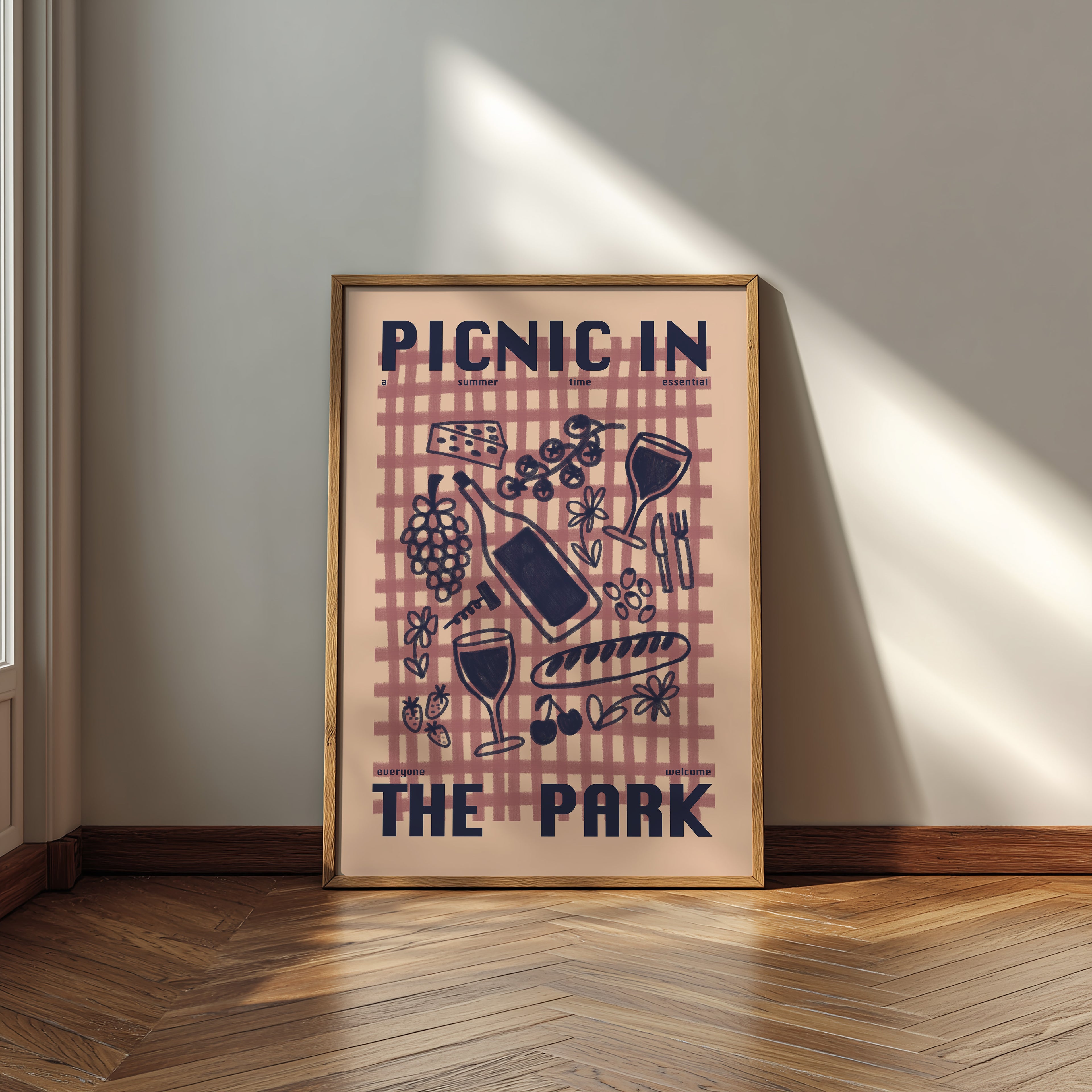Picnic Print | Picnic In The Park | Kitchen Wall Art | Retro Mid Century Summer Poster