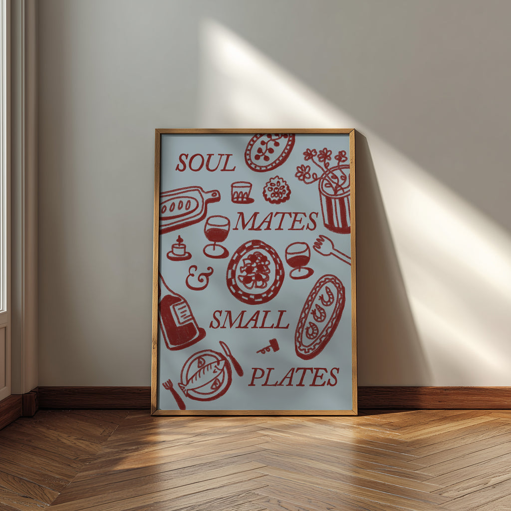Food Print | Soul Mates & Small Plates | Kitchen Wall Art | Retro Mid Century Dining Poster