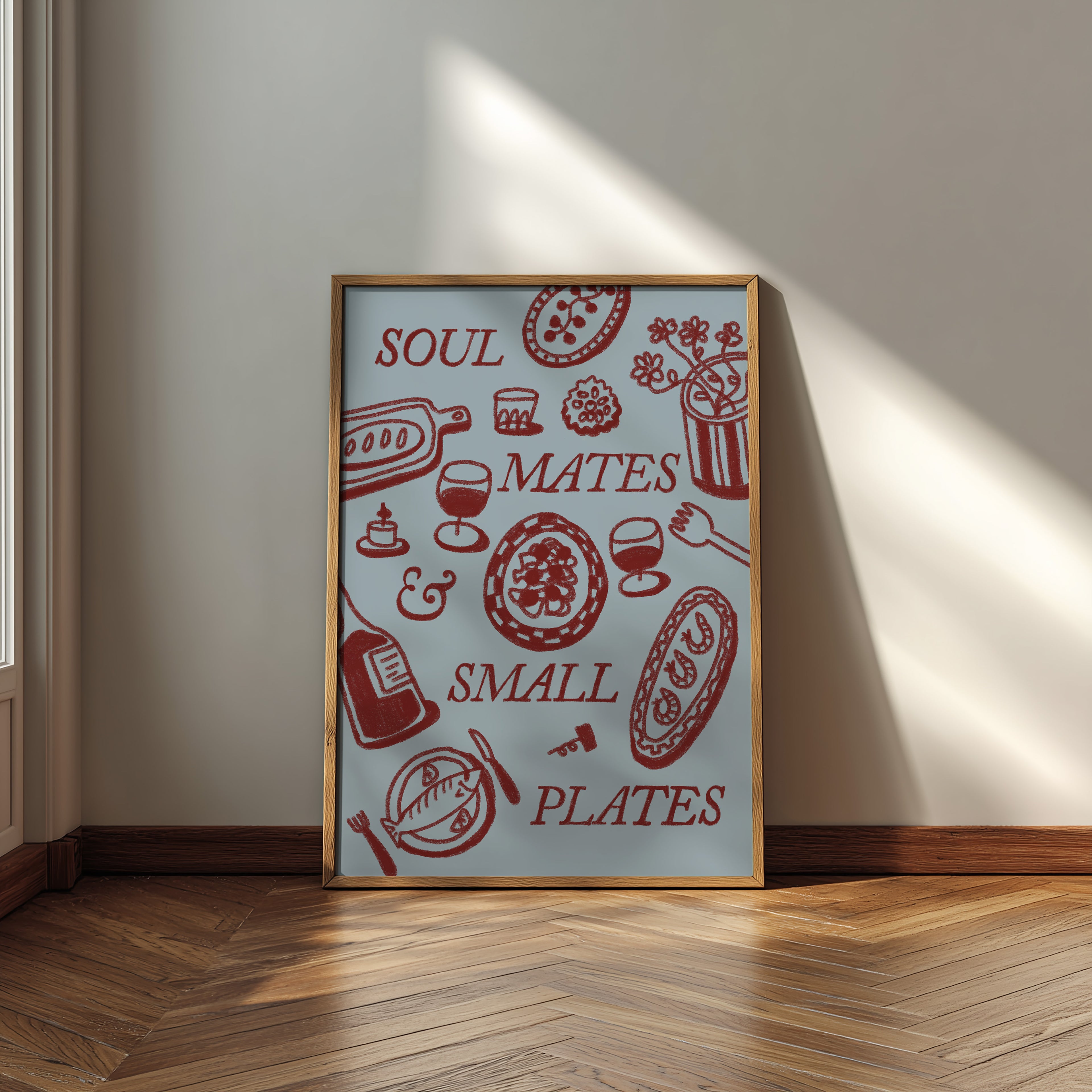Food Print | Soul Mates & Small Plates | Kitchen Wall Art | Retro Mid Century Dining Poster