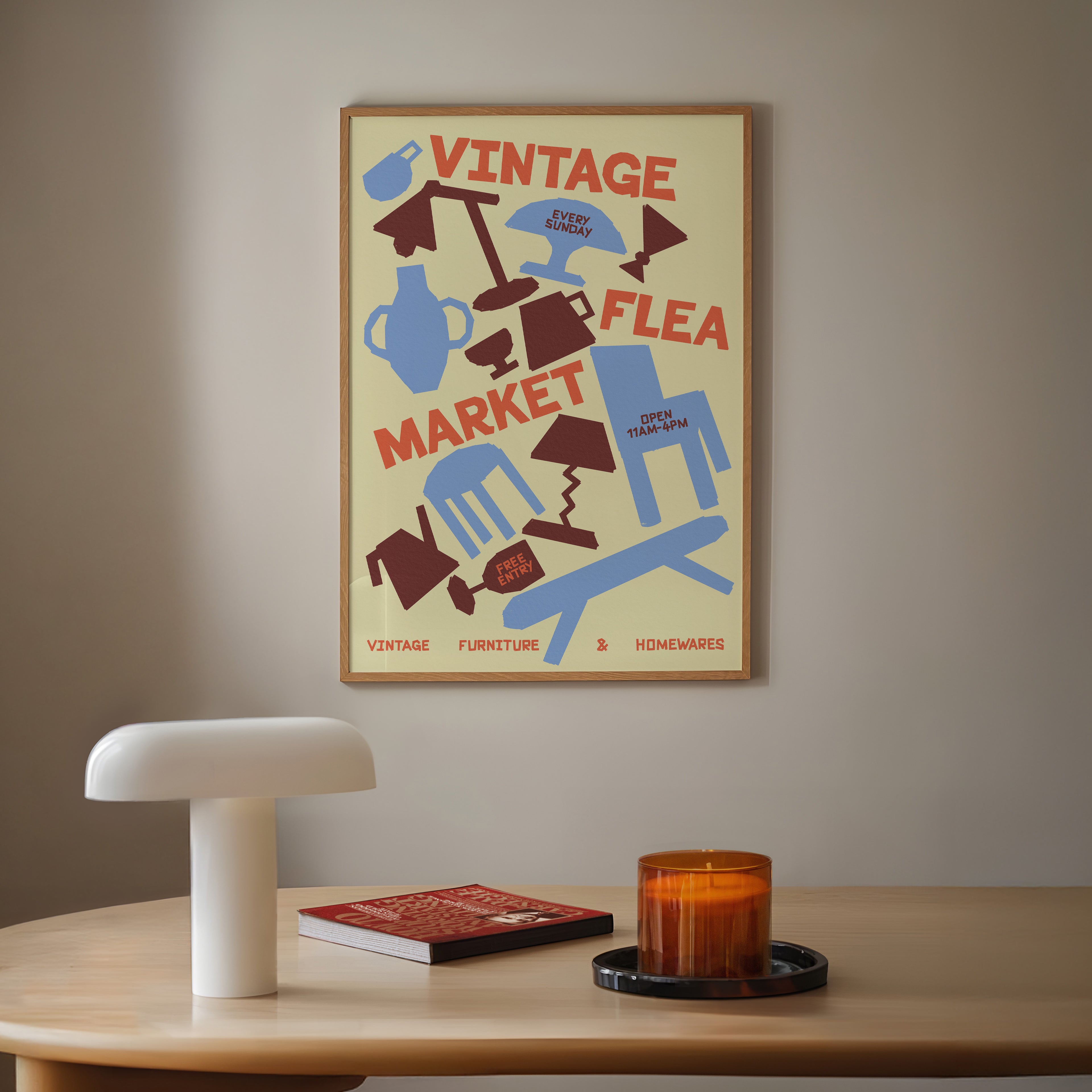 Vintage Flea Market Print | Retro Mid Century Wall Art | Vintage Furniture & Homewares Poster