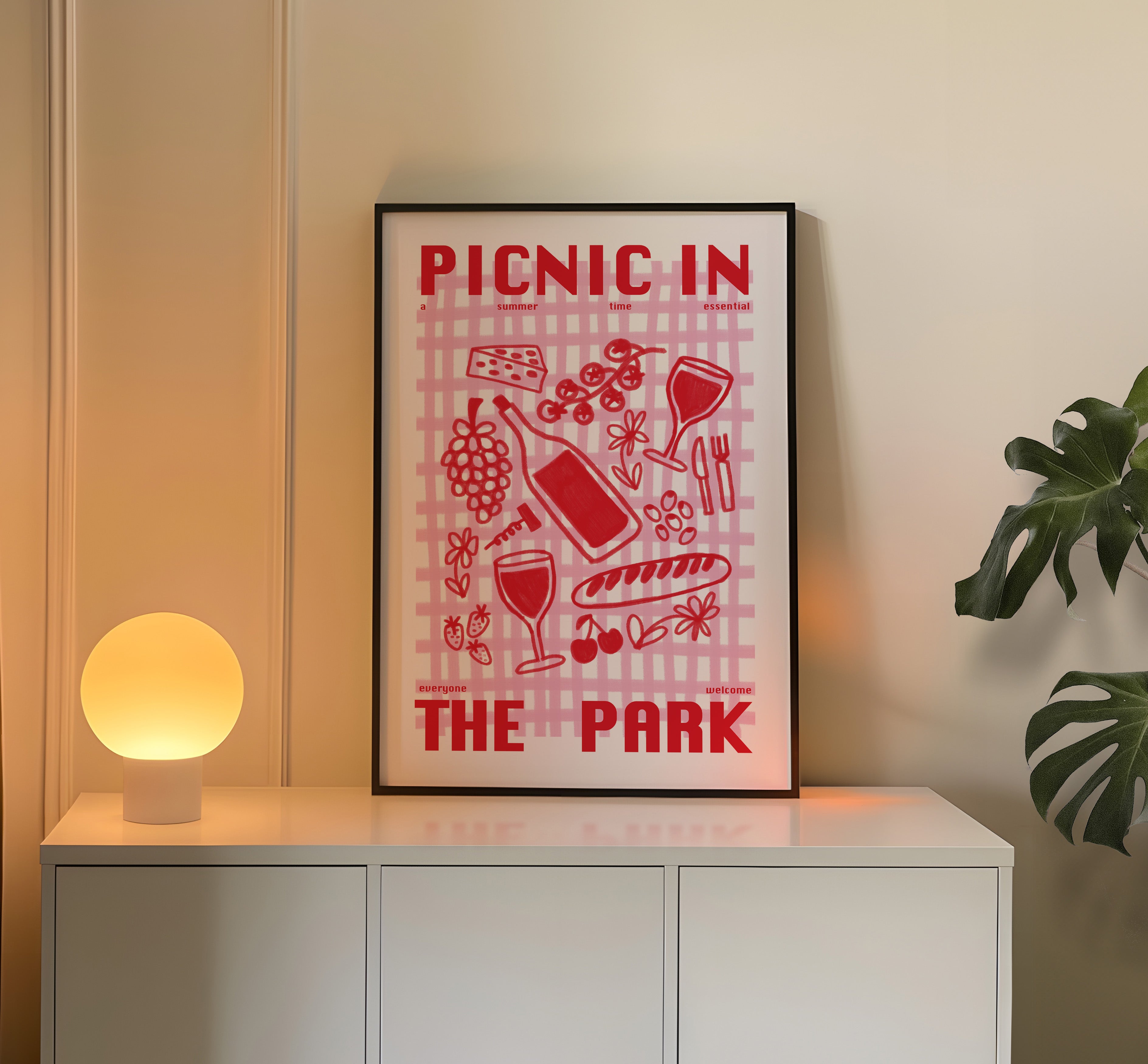 Picnic Print | Picnic In The Park | Kitchen Wall Art | Retro Mid Century Summer Poster