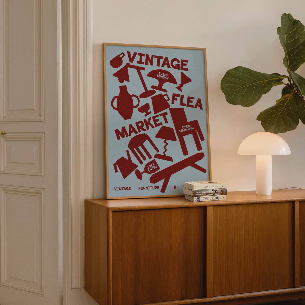 Vintage Flea Market Print | Retro Mid Century Wall Art | Vintage Furniture & Homewares Poster