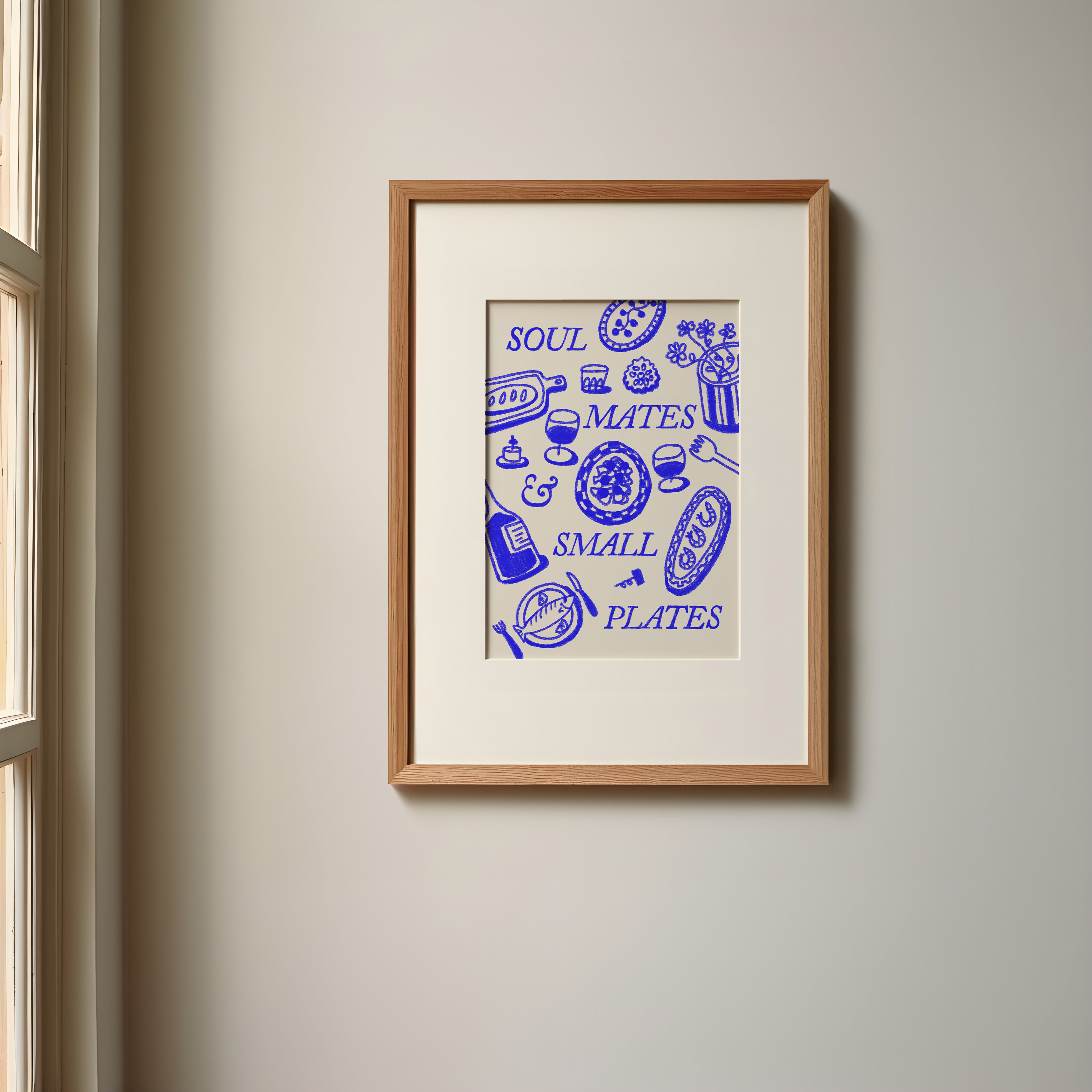 Food Print | Soul Mates & Small Plates | Kitchen Wall Art | Retro Mid Century Dining Poster
