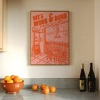 Wine Print | Let's Wine & Dine | Kitchen Wall Art | Retro Mid Century Restaurant Poster