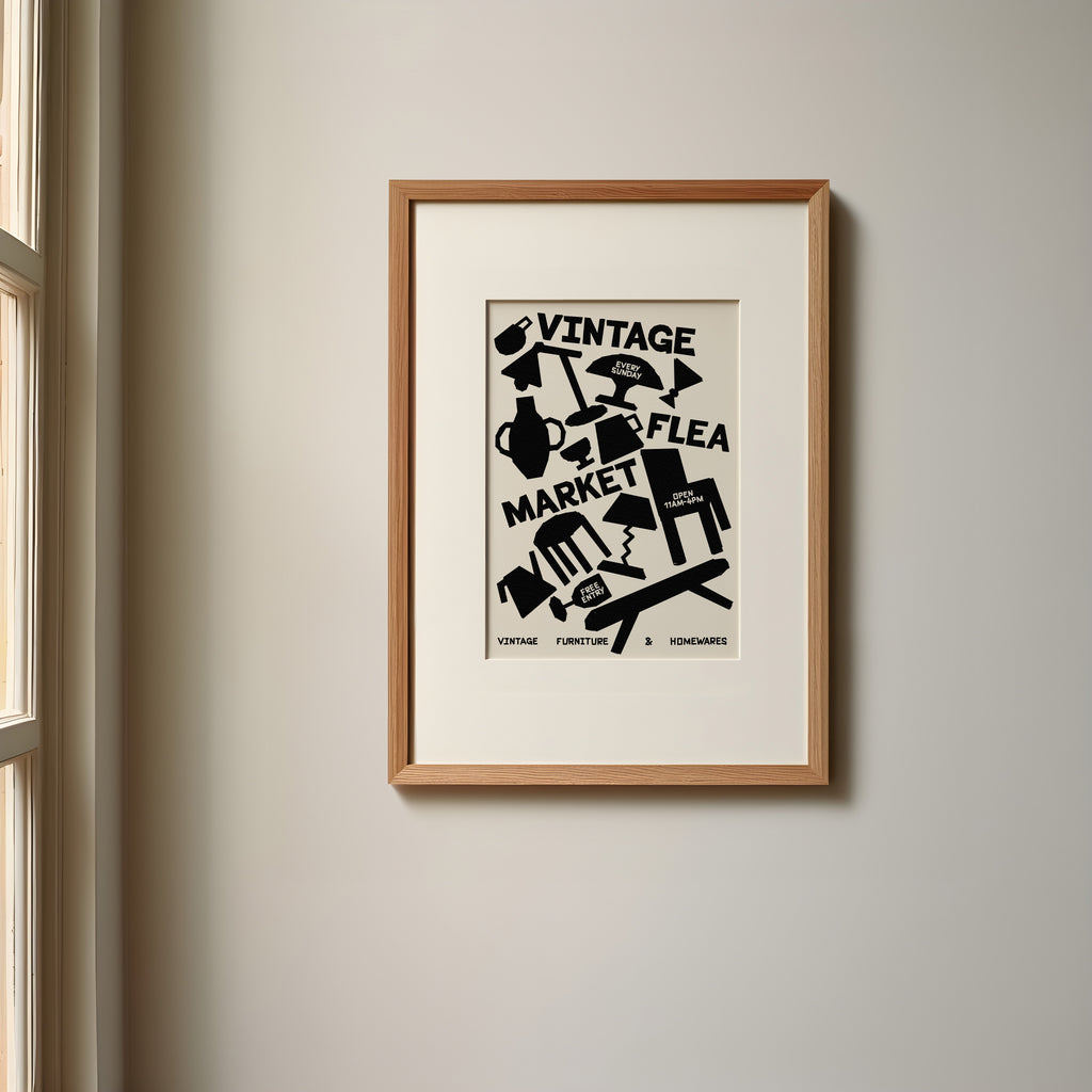 Vintage Flea Market Print | Retro Mid Century Wall Art | Vintage Furniture & Homewares Poster