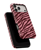 Pink and burgundy zebra print tough phone case for iPhone and Samsung