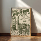 Wine Print | Let's Wine & Dine | Kitchen Wall Art | Retro Mid Century Restaurant Poster