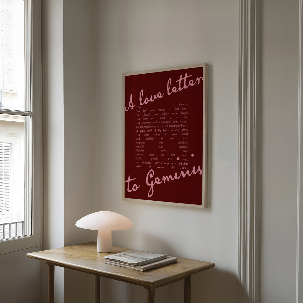 Gemini Zodiac Print | A Love Letter To Gemini | Astrology Wall Art | Star Sign Gift Poster