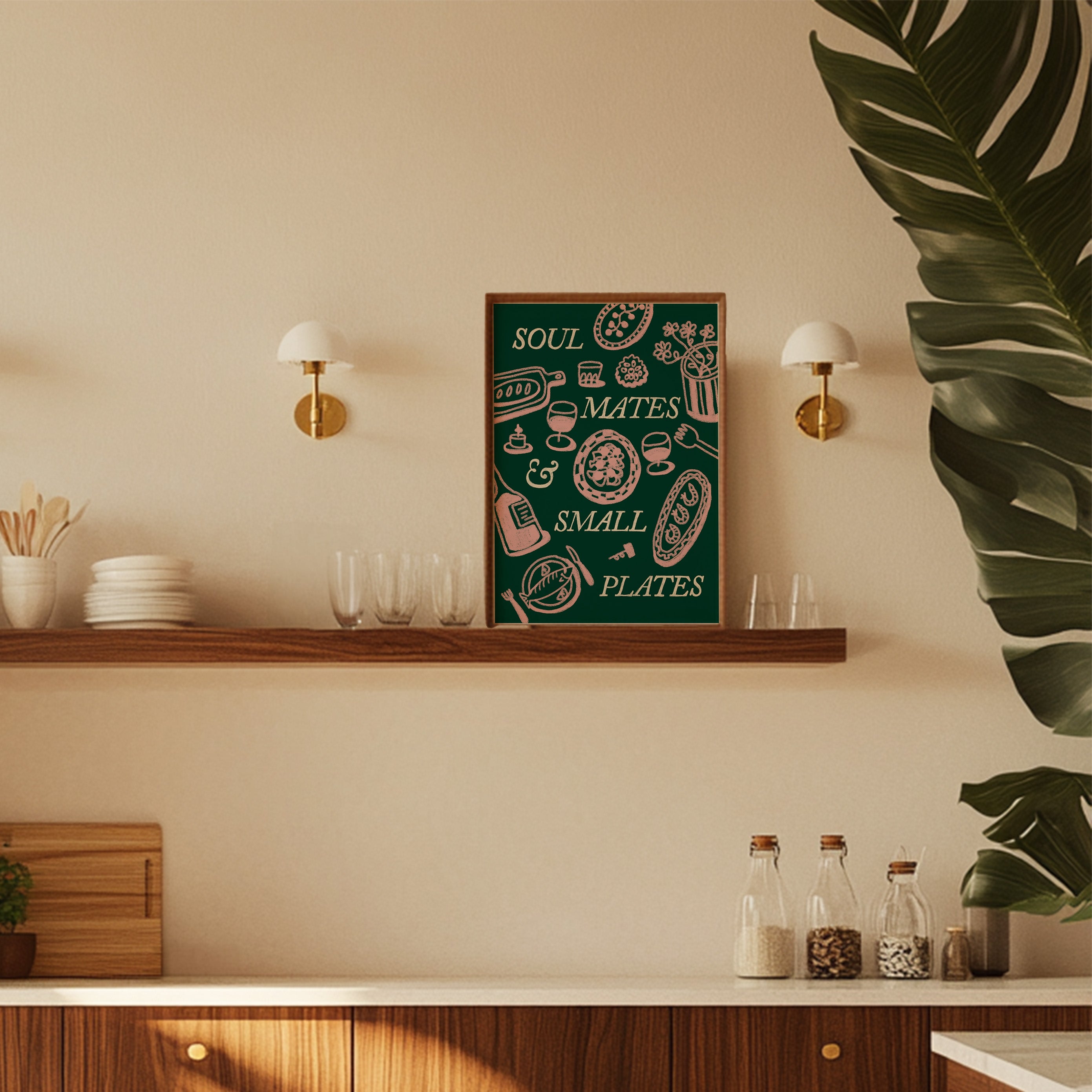 Food Print | Soul Mates & Small Plates | Kitchen Wall Art | Retro Mid Century Dining Poster