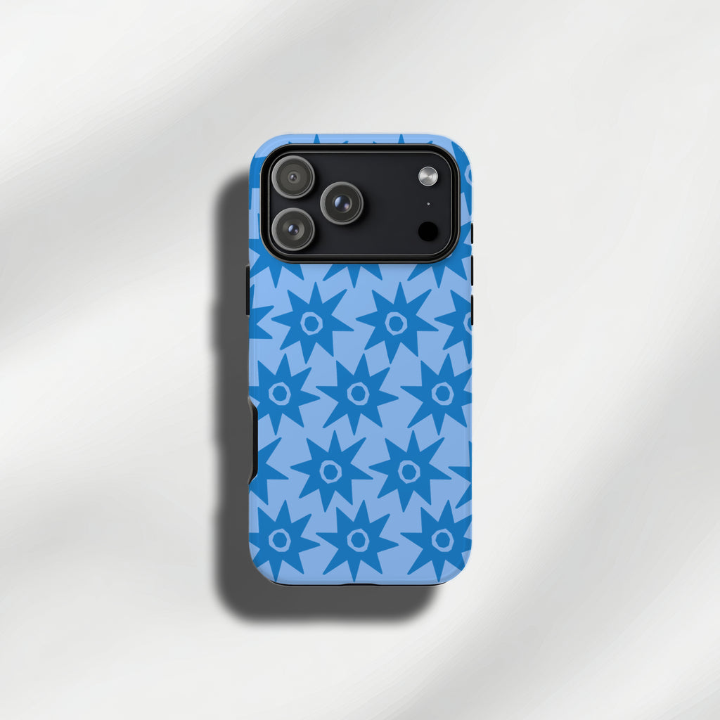 Blue retro starburst tough phone cases for iPhone and Samsung