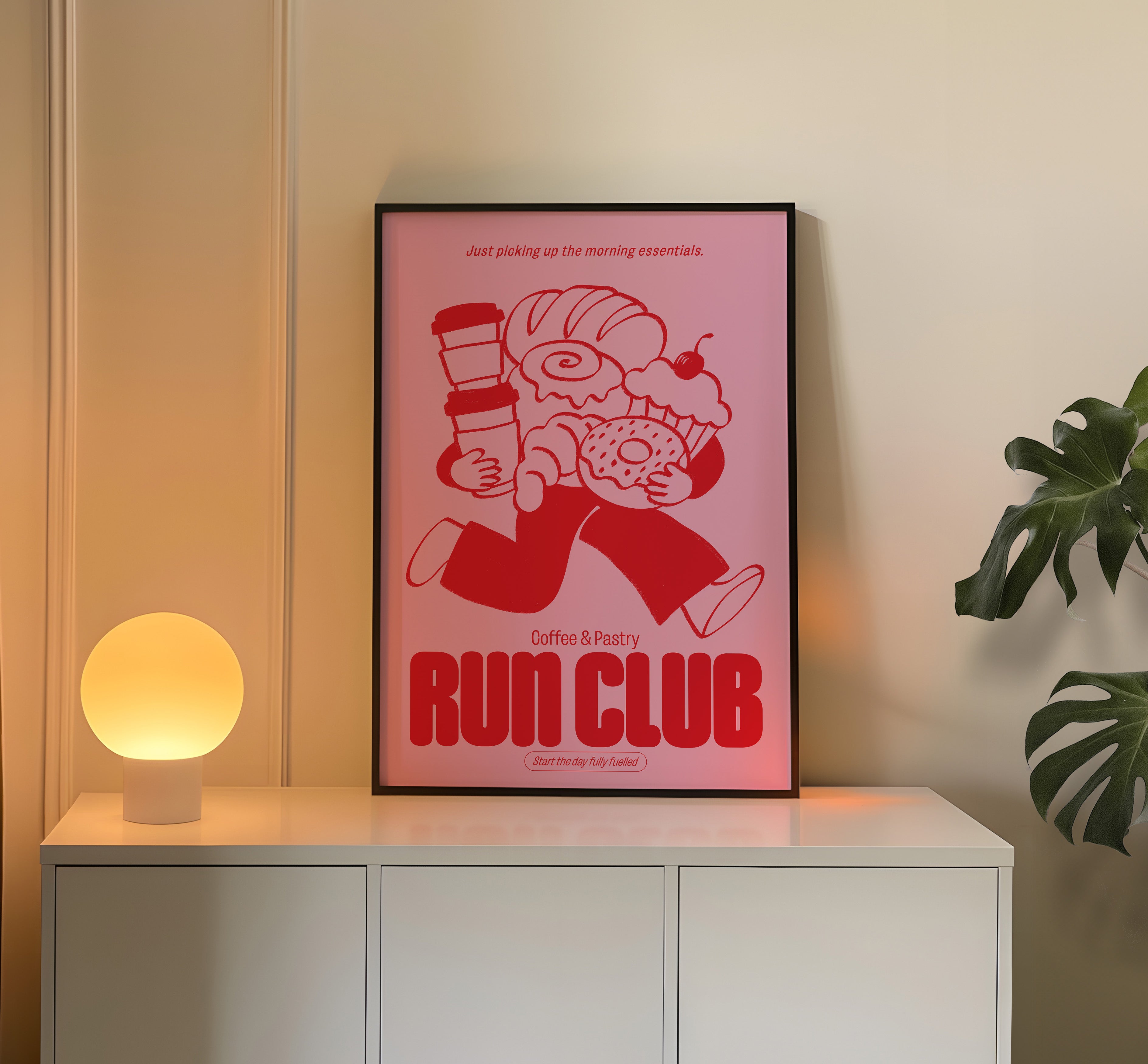 Coffee Print | Coffee & Pastry Run Club | Kitchen Wall Art | Retro Mid Century Food Poster
