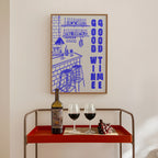 Wine Print | Good Wine Good Time | Kitchen Wall Art | Retro Mid Century Wine Poster