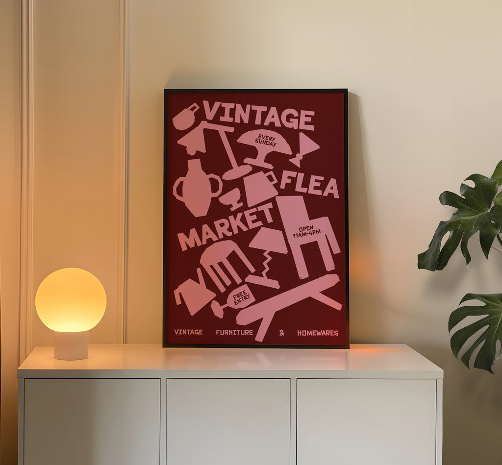 Vintage Flea Market Print | Retro Mid Century Wall Art | Vintage Furniture & Homewares Poster