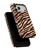 Burgundy and cream zebra print tough phone case for iPhone and Samsung