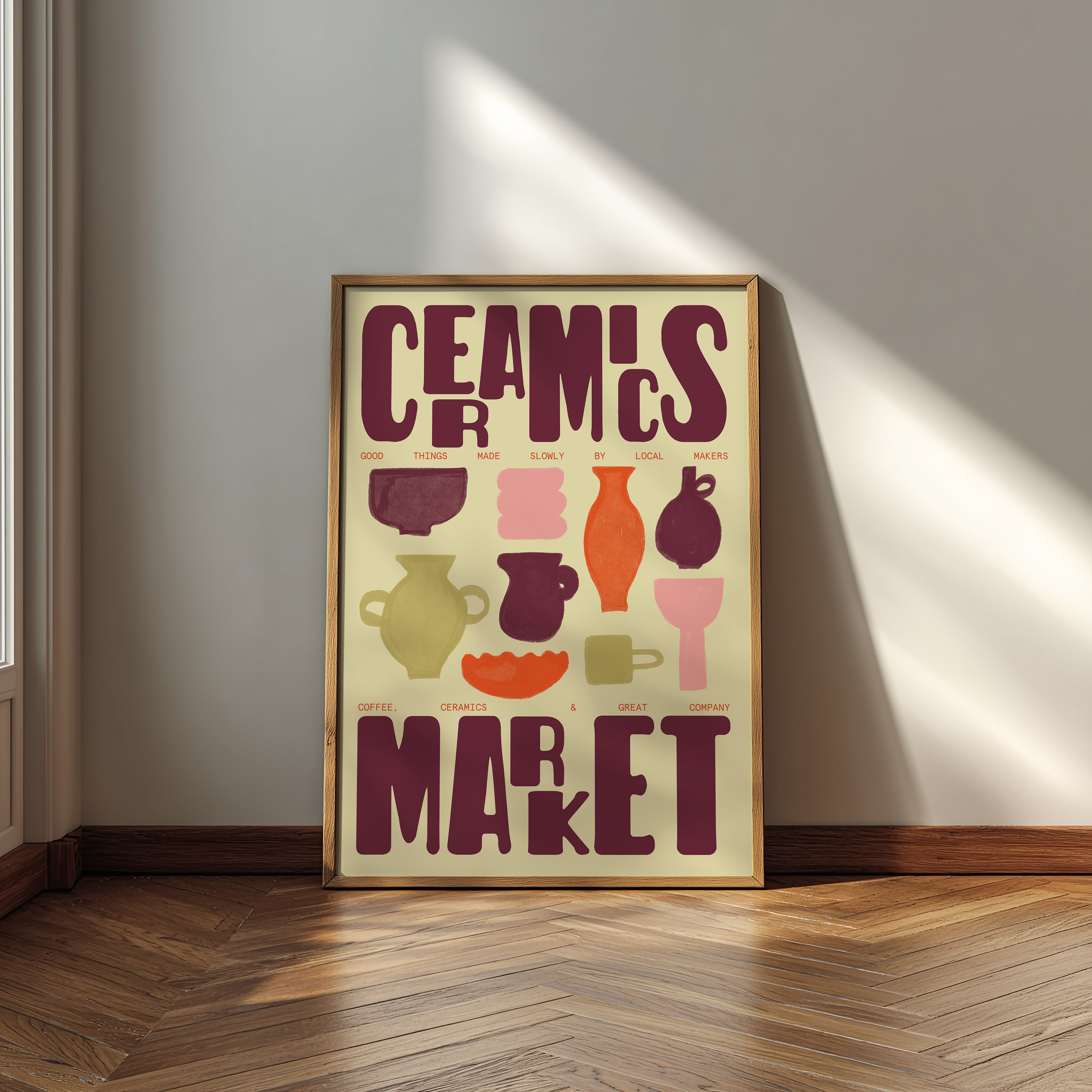 Ceramics Print | Pottery Wall Art | Retro Mid Century Kitchen Poster | Illustration