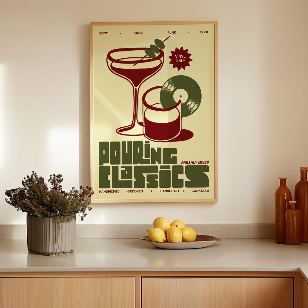 Cocktail Print | Pouring Classics | Music Inspired Mid Century Wall Art