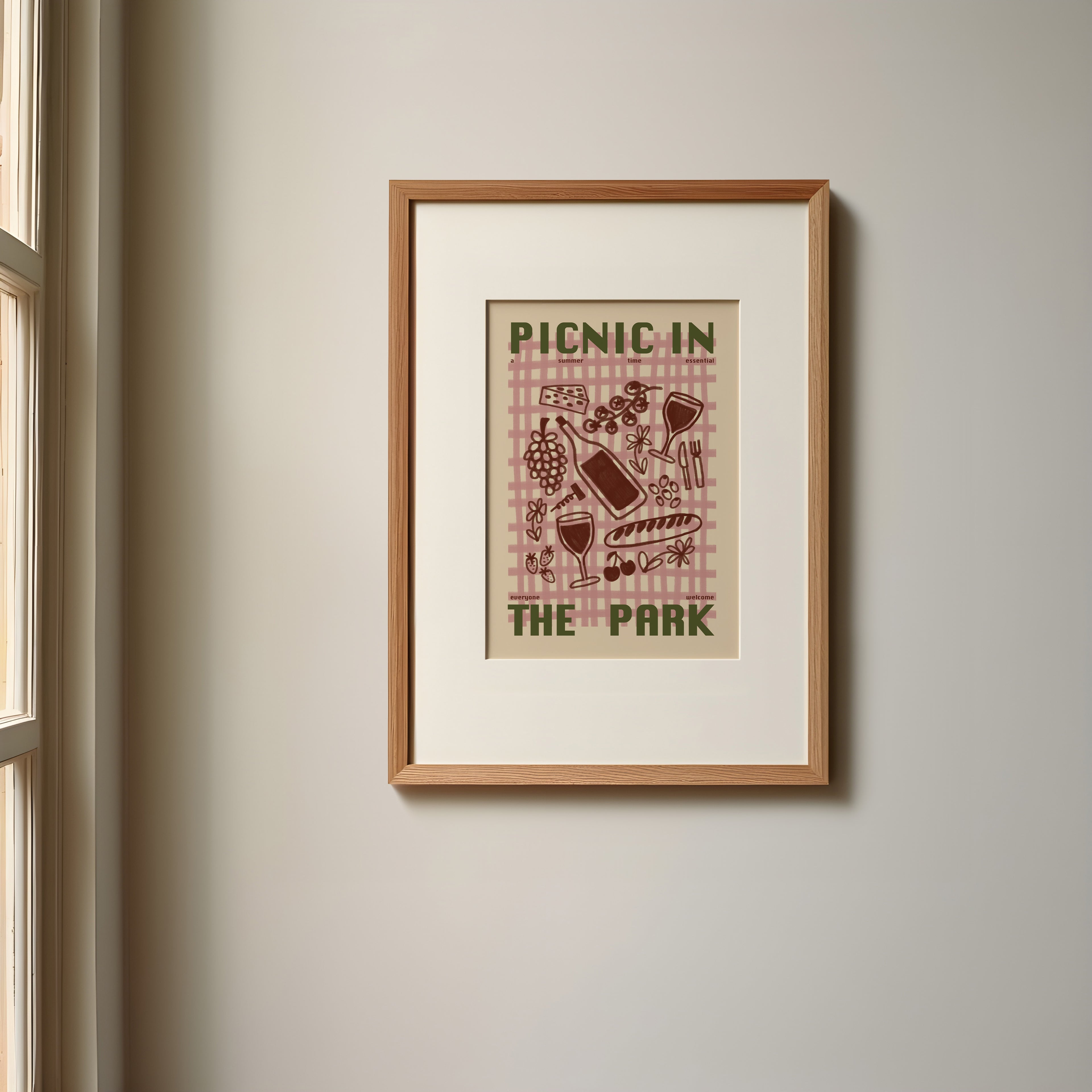 Picnic Print | Picnic In The Park | Kitchen Wall Art | Retro Mid Century Summer Poster