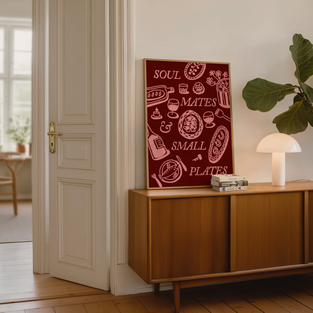 Food Print | Soul Mates & Small Plates | Kitchen Wall Art | Retro Mid Century Dining Poster
