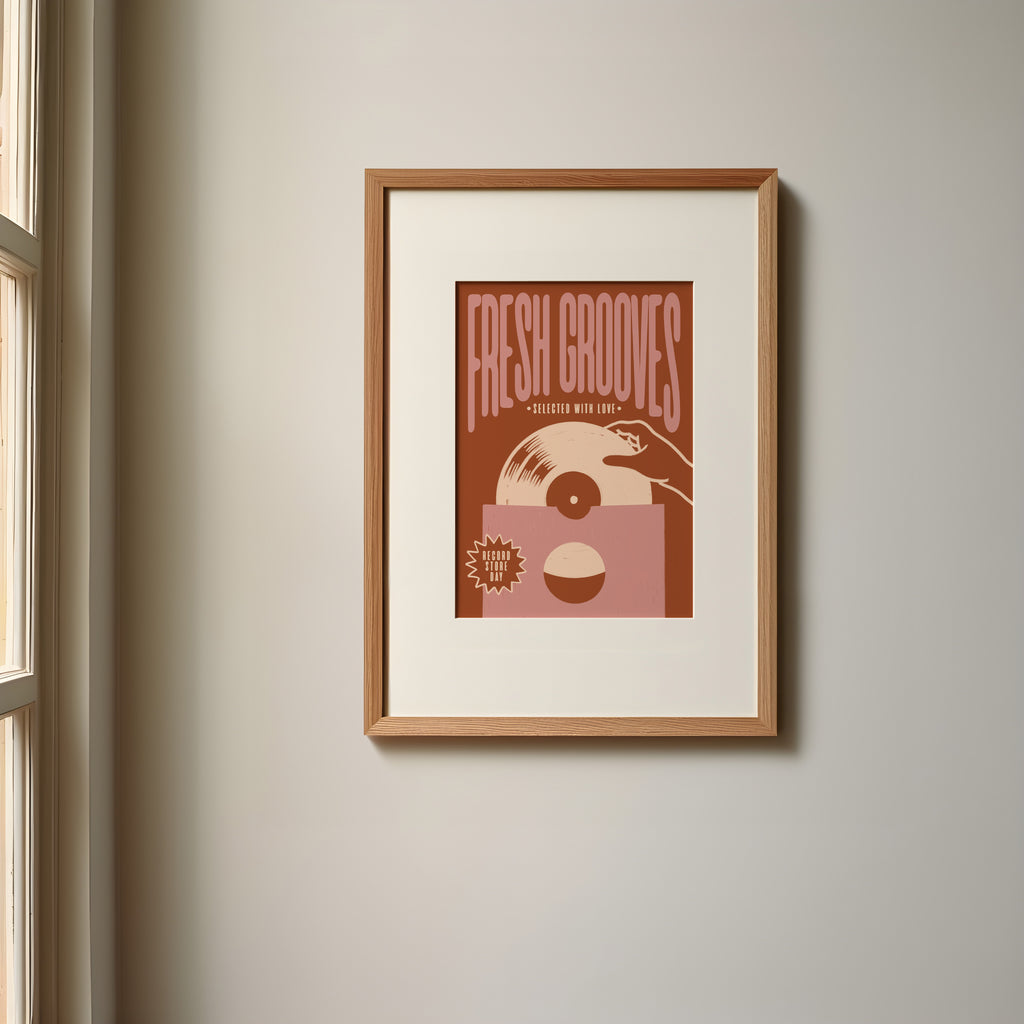 Vinyl Record Print | Fresh Grooves | Music Inspired Wall Art | Retro Mid Century Poster