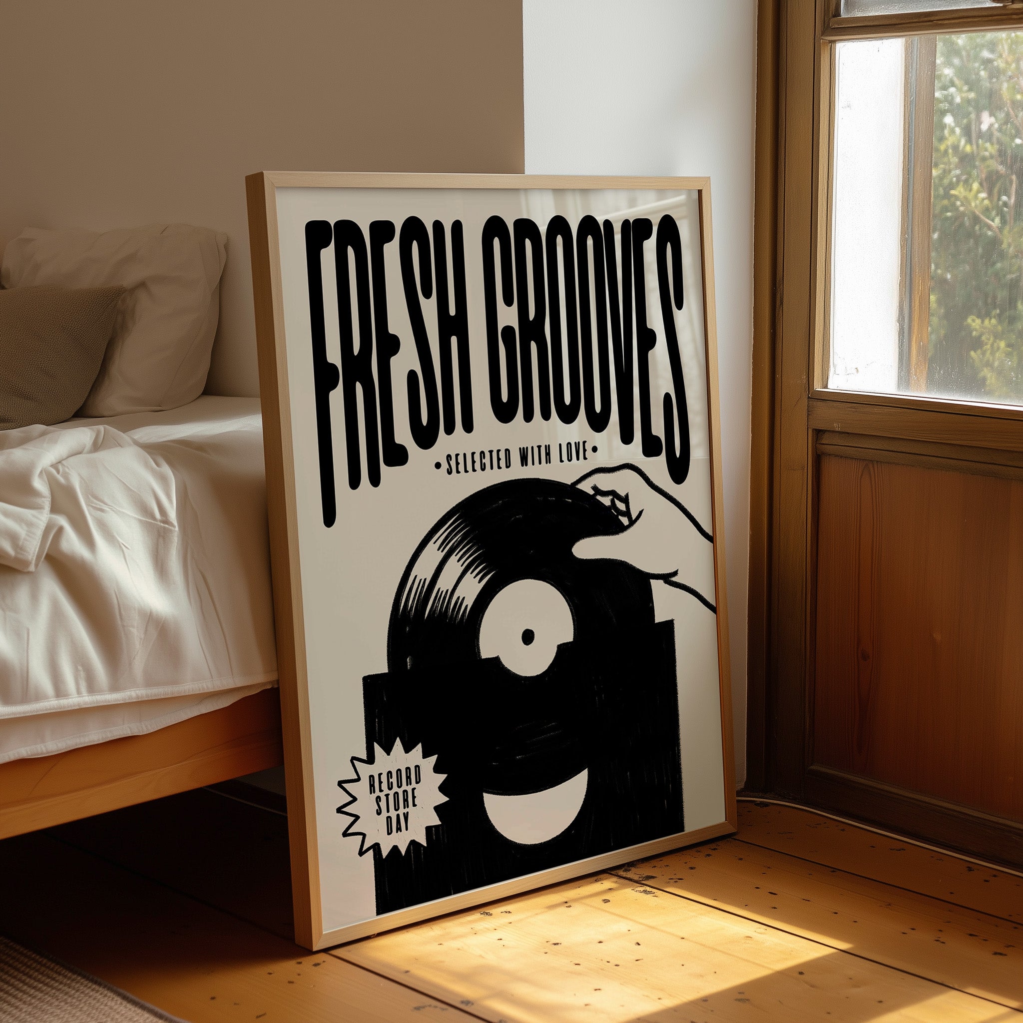 Vinyl Record Print | Fresh Grooves | Music Inspired Wall Art | Retro Mid Century Poster