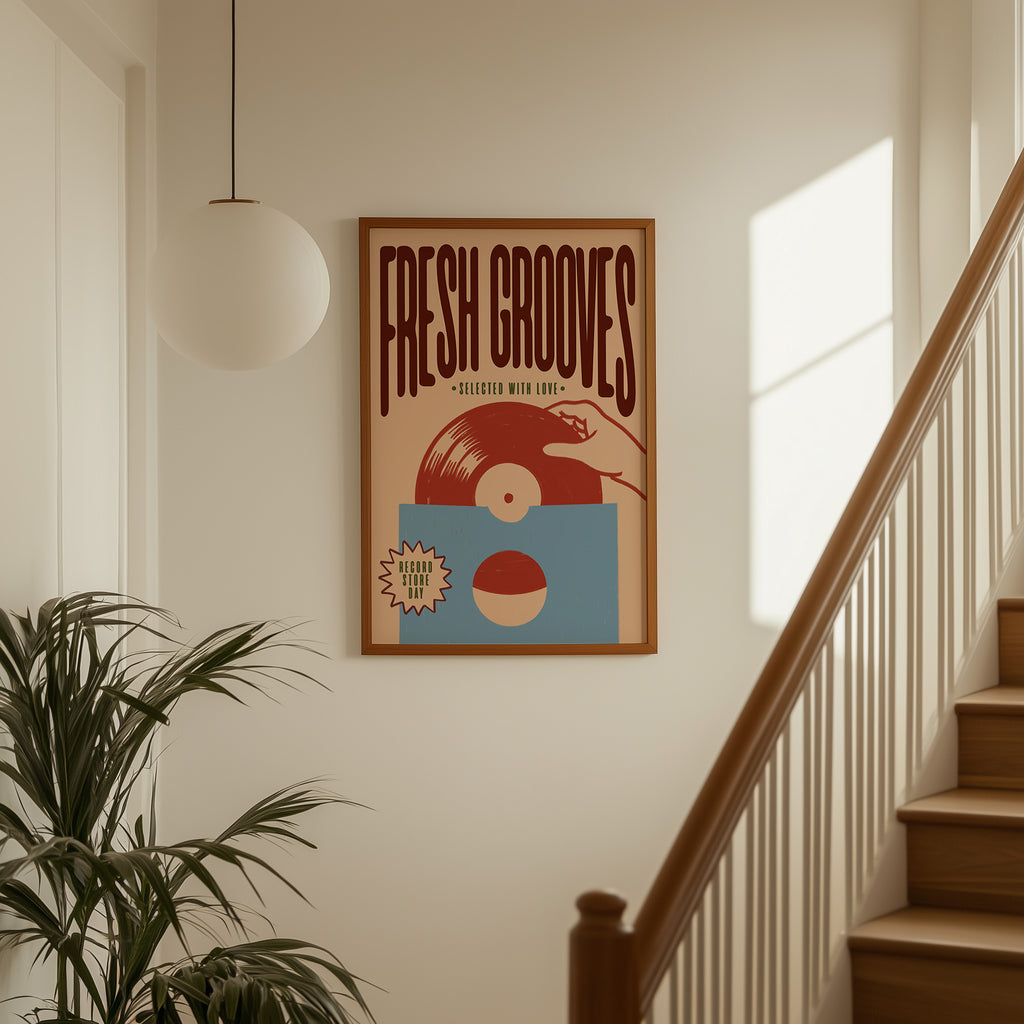 Vinyl Record Print | Fresh Grooves | Music Inspired Wall Art | Retro Mid Century Poster