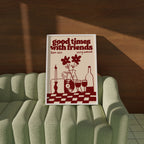 Music Print | Good Times With Friends | Retro Mid Century Wall Art | Wine & Vinyl Poster