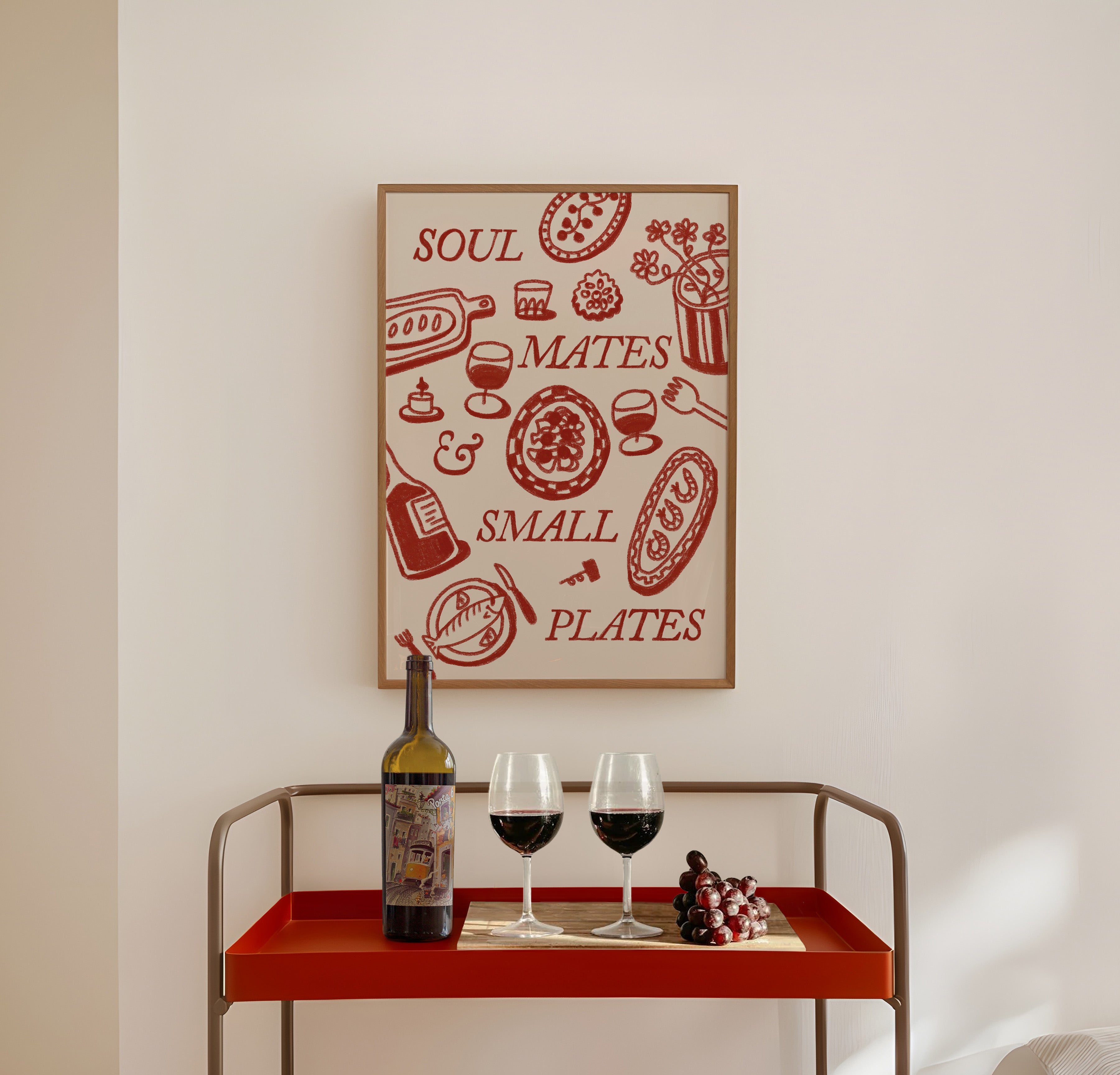 Food Print | Soul Mates & Small Plates | Kitchen Wall Art | Retro Mid Century Dining Poster