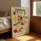 Vintage Flea Market Print | Retro Mid Century Wall Art | Vintage Furniture & Homewares Poster